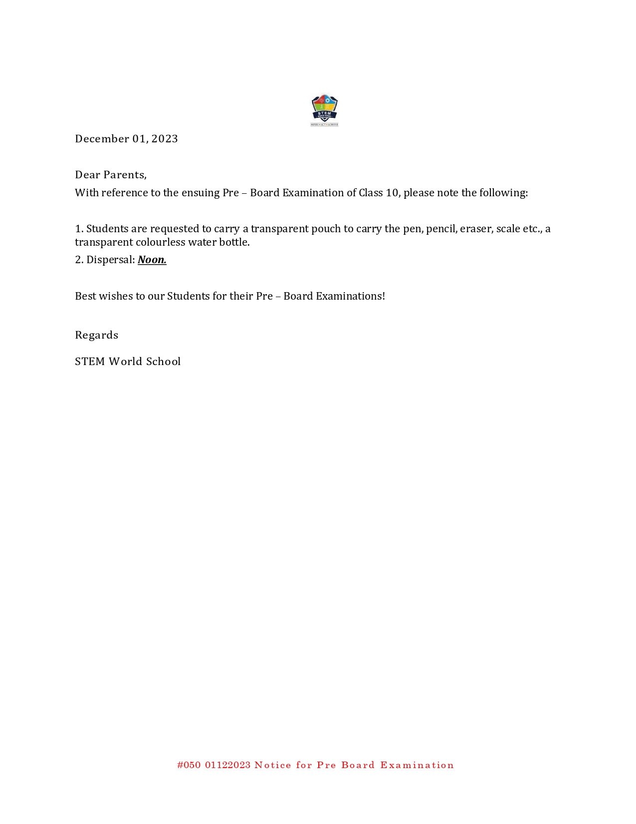 Notice for Pre Board Examination