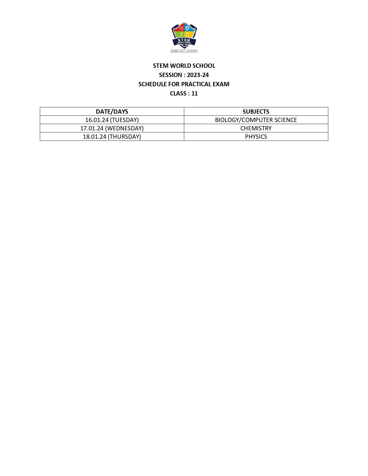Practical Examination Dates for Class 11