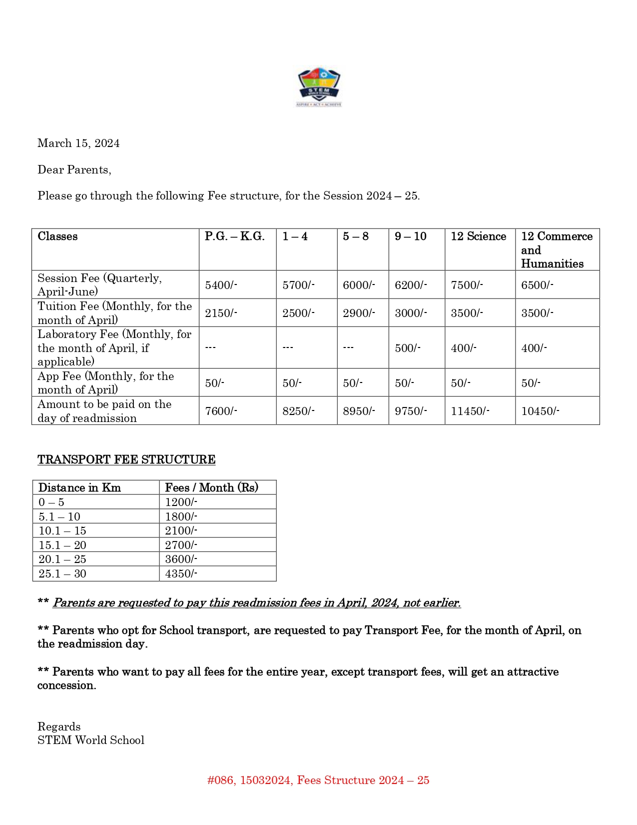 Fees Structure 2024-25
