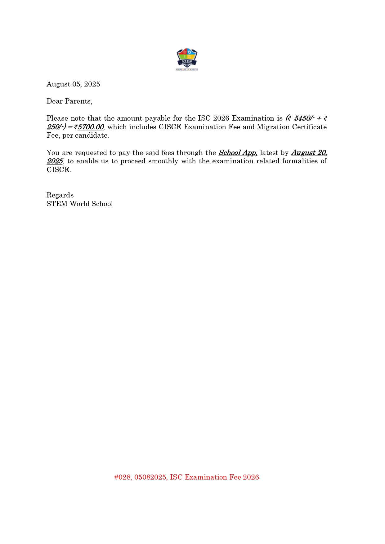 #028 05082025 ISC Examination Fee 2026