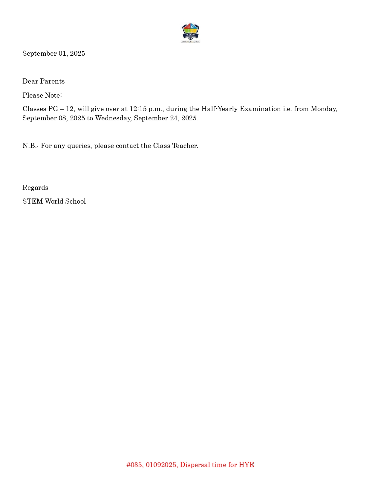 #035 01092025 Dispersal time for HYE