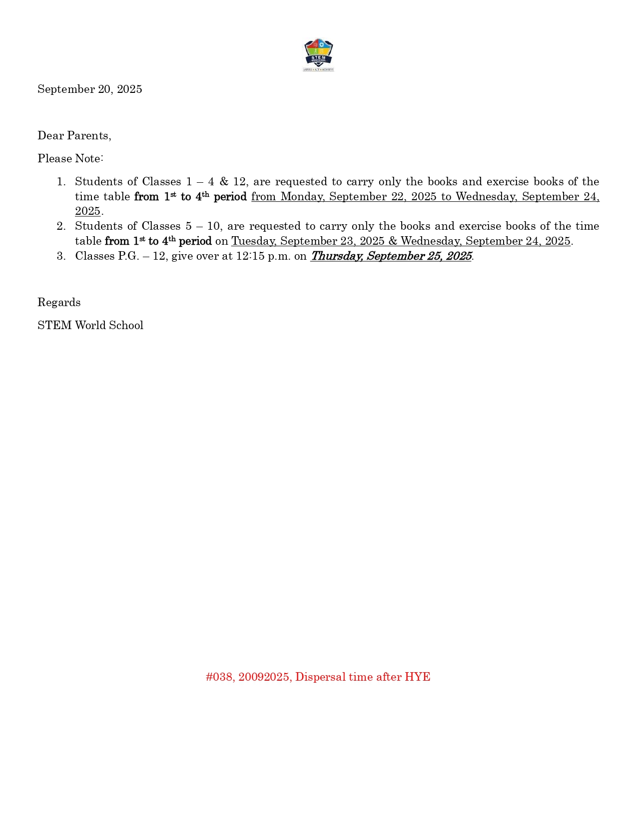 #038 20092025 Dispersal time after HYE