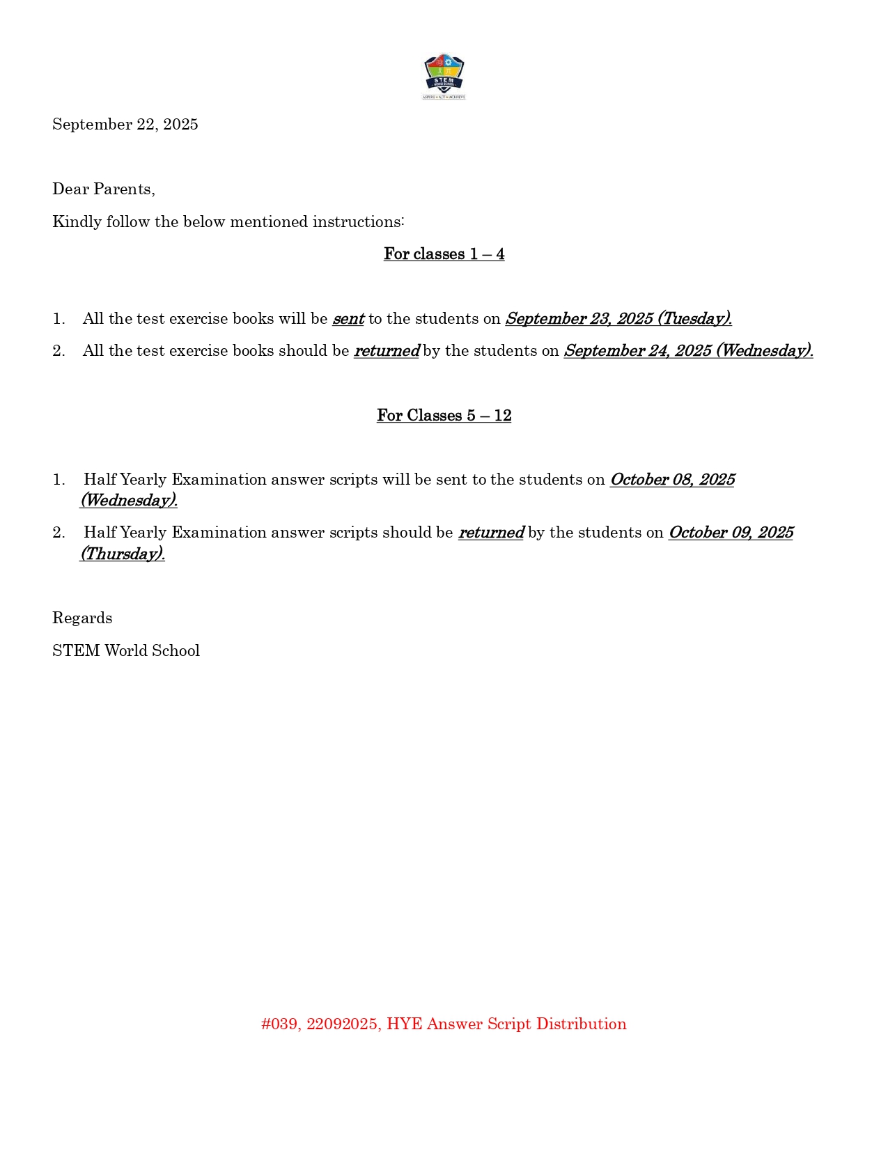 #039 22092025 HYE Answer Script Distribution