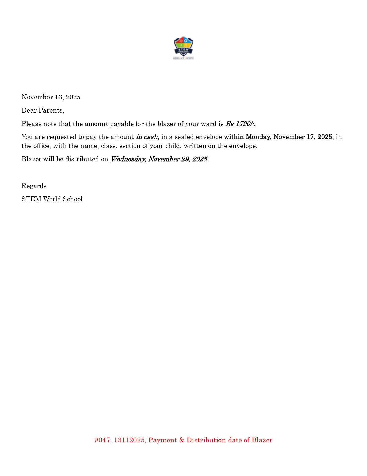 #047 13112024 Payment for Blazer