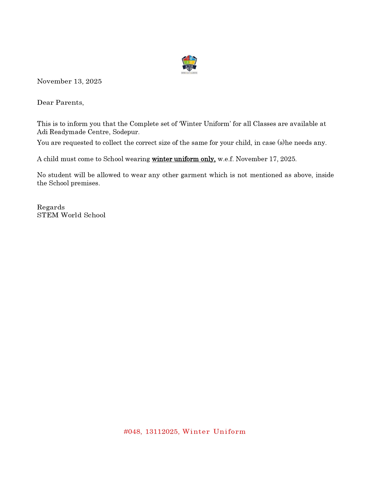 #048 13112025 Winter Uniform