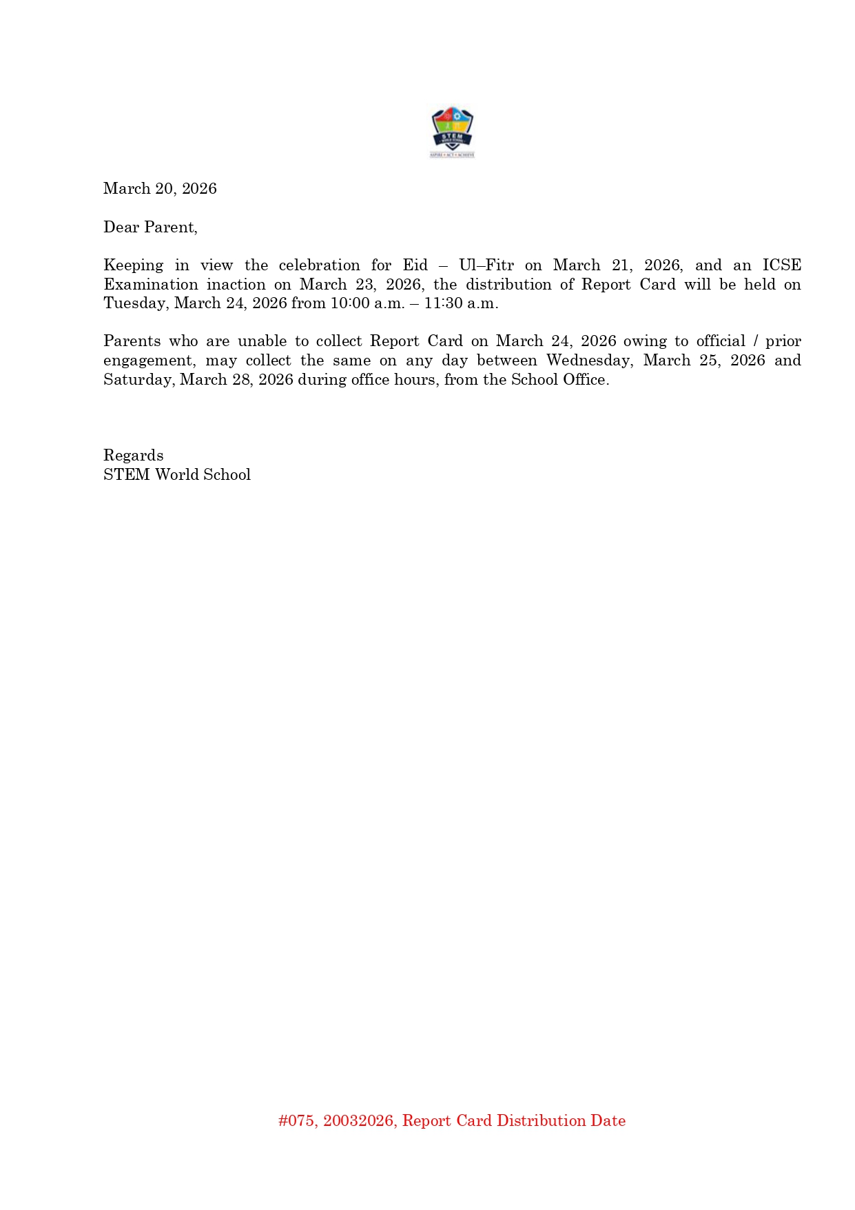 #075 20032026 Report Card Distribution Date