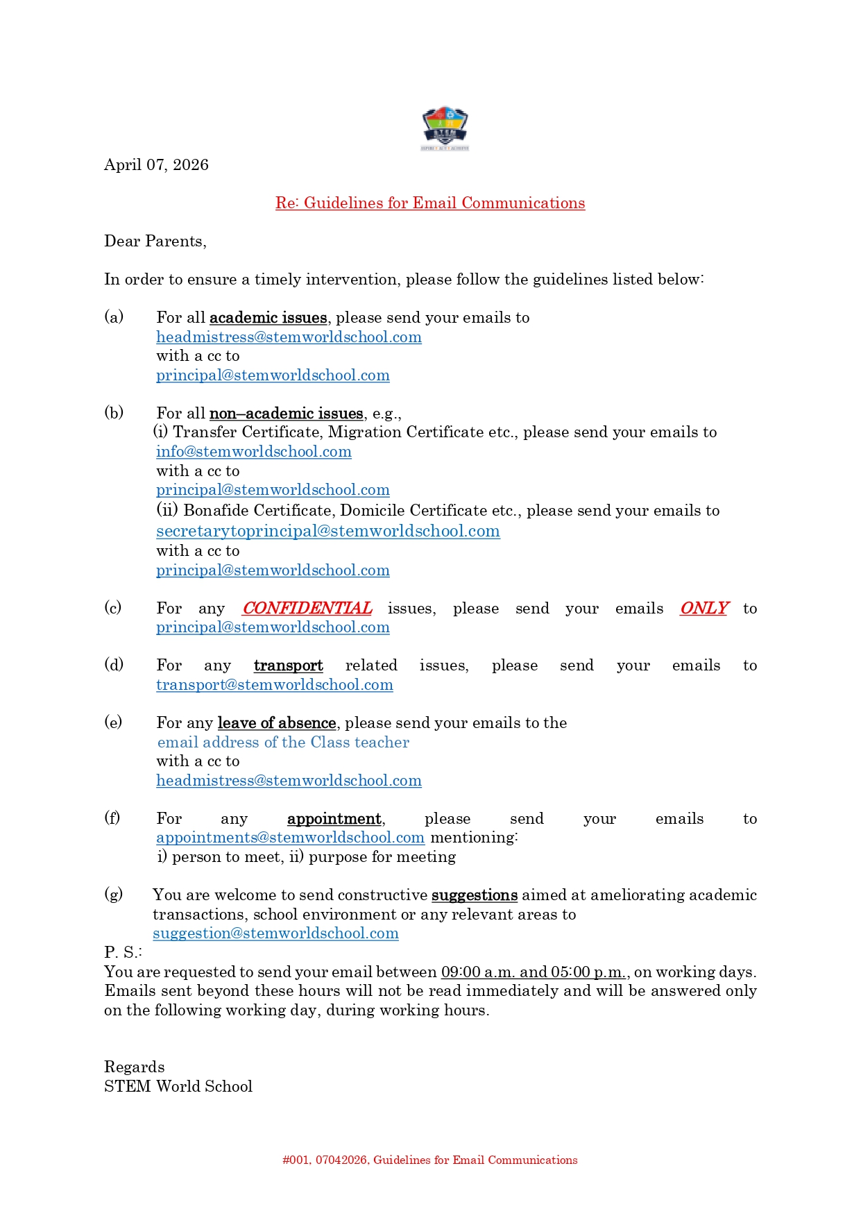 #001 07042026 Guidelines for Email Communications