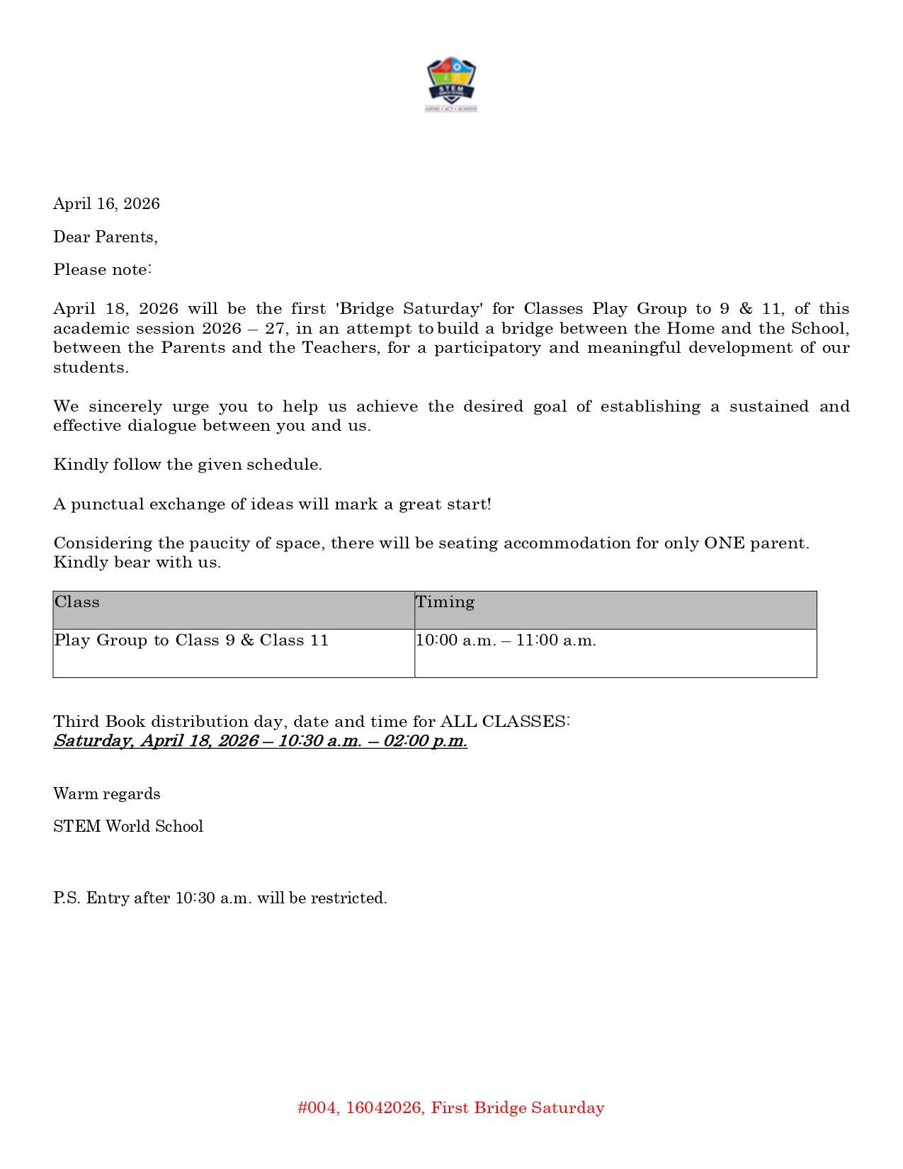 #004 16042026 First Bridge Saturday