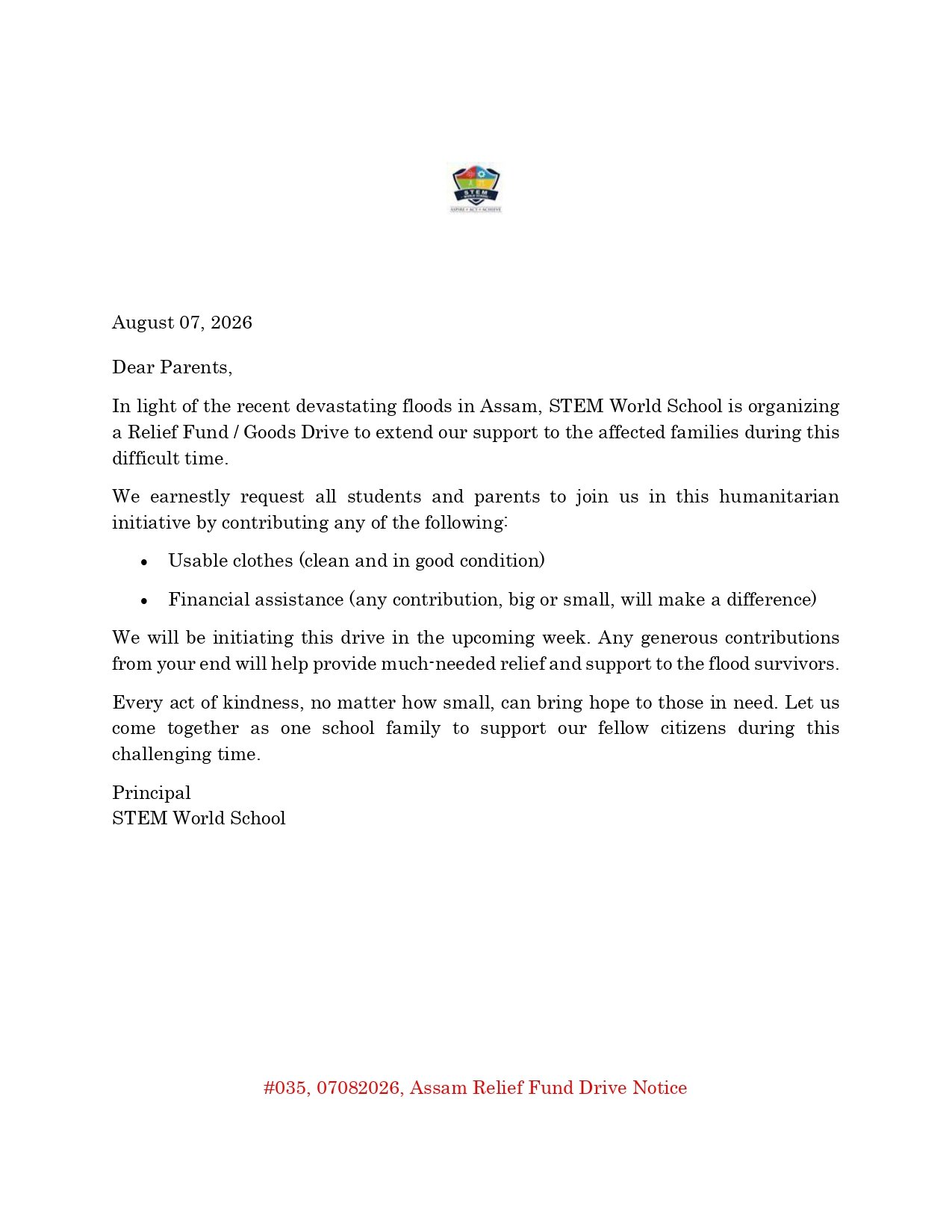 035 07082026 Assam Relief Fund Drive  Notice