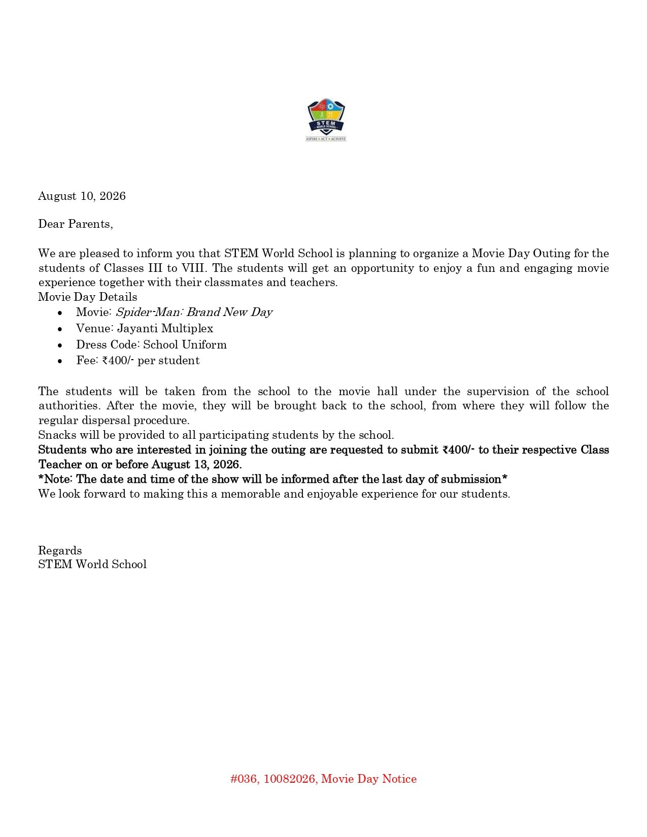 #036 10082026 Movie Day Notice