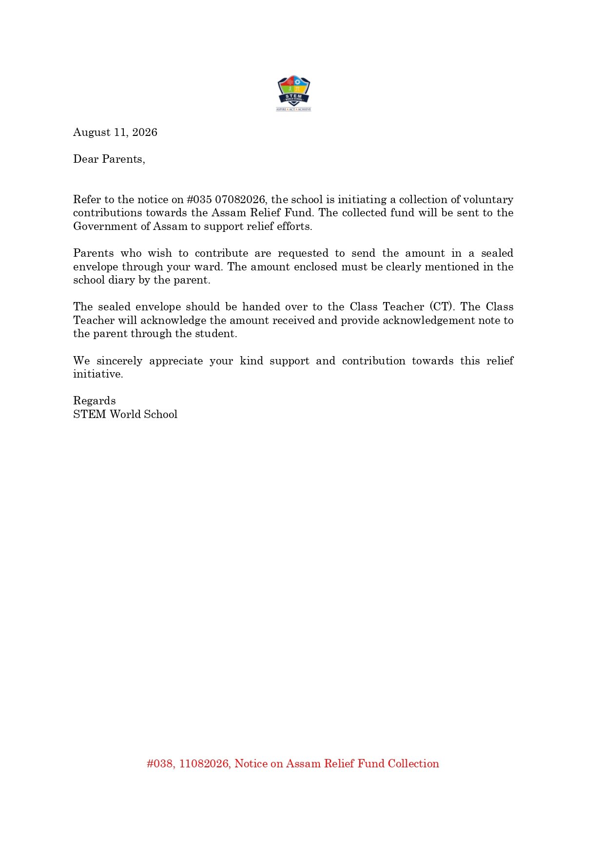 #038 11082026 Notice on Assam Relief Fund