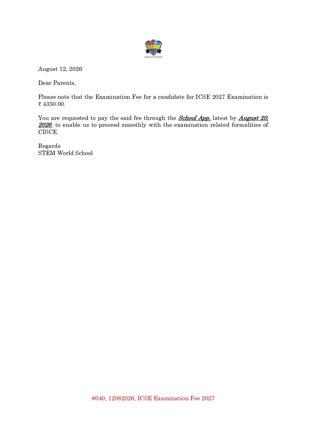 #040 12082026 ICSE Examination Fee 2027