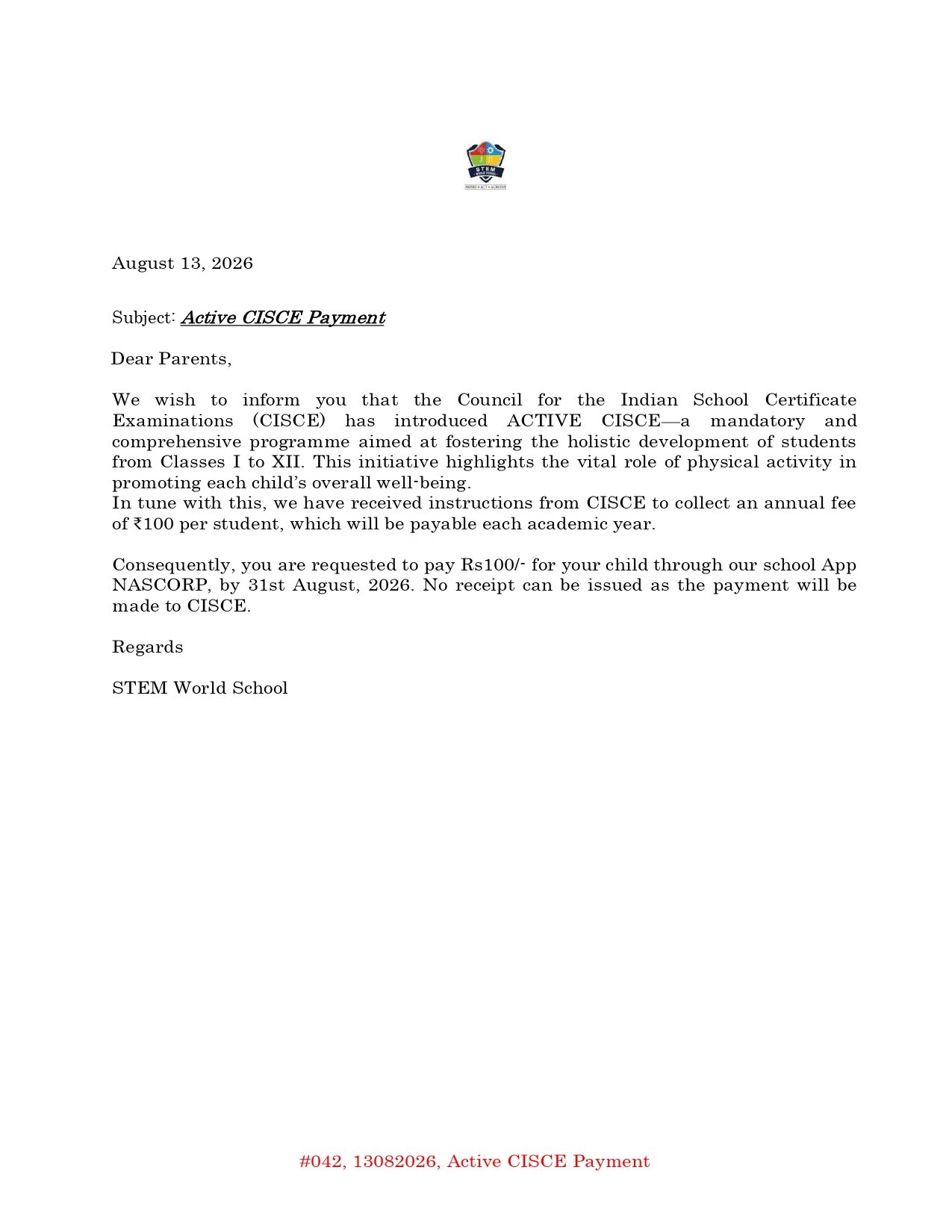 #042 13082026 Active CISCE Payment